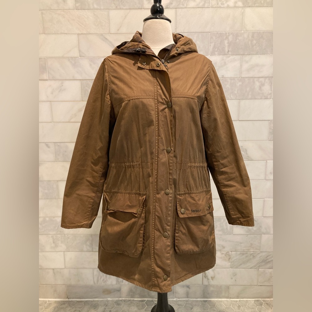 Barbour Women's Brown Rain Jacket with Hood Size 10